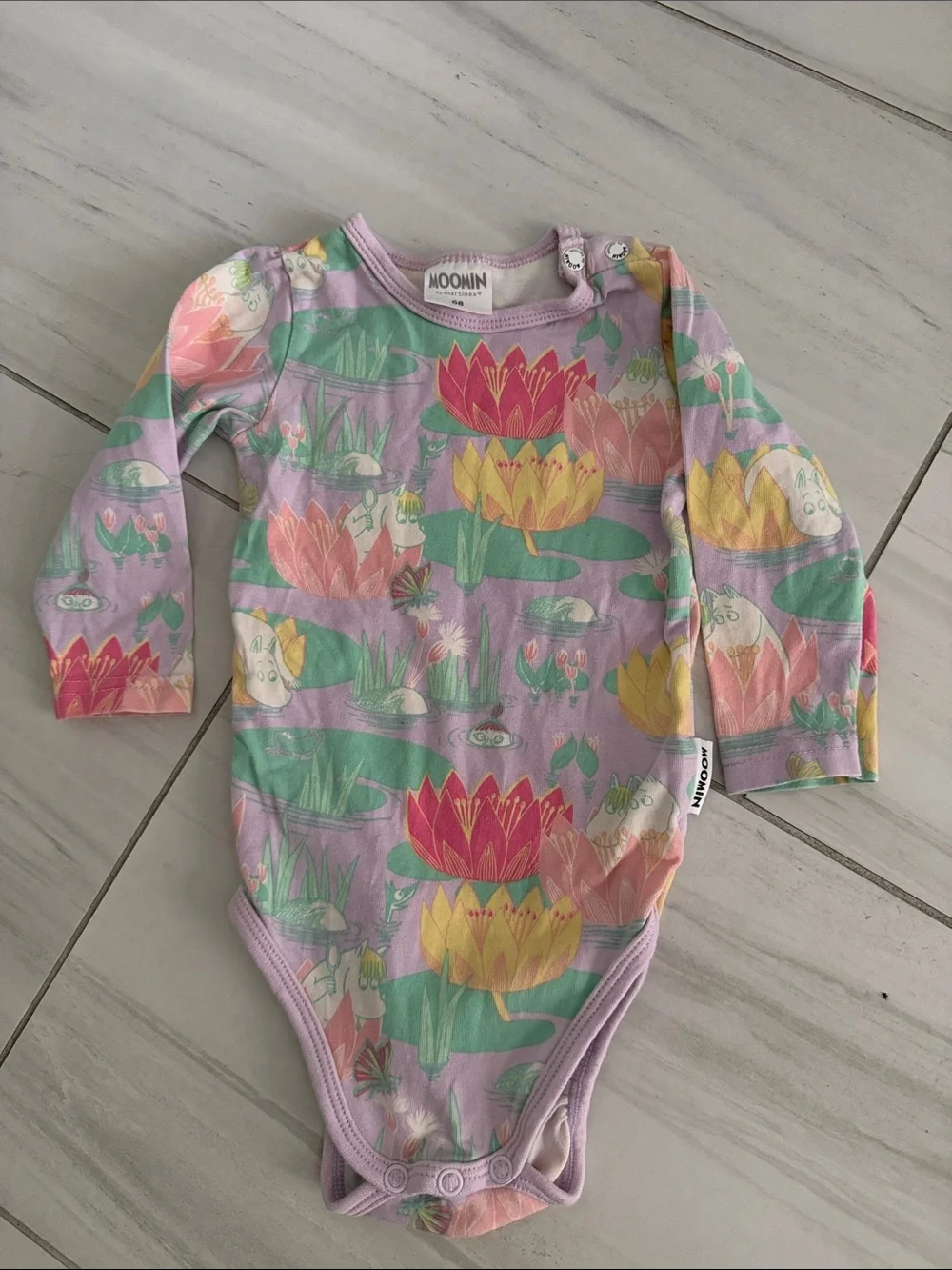 Moomin by Martinex One Piece Bodysuit 100% Cotton Long Sleeved Purple Green 68cm
